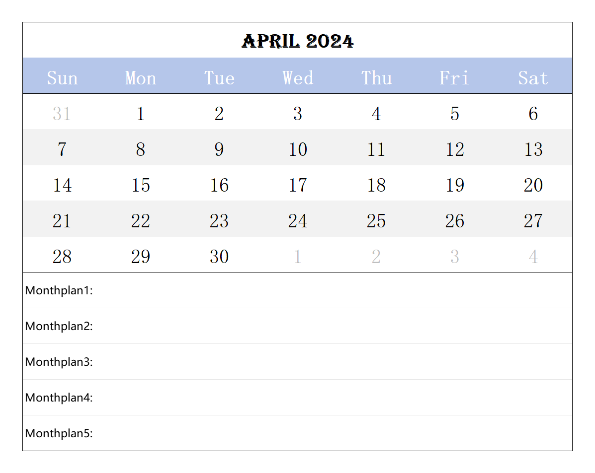 2024 April calendar