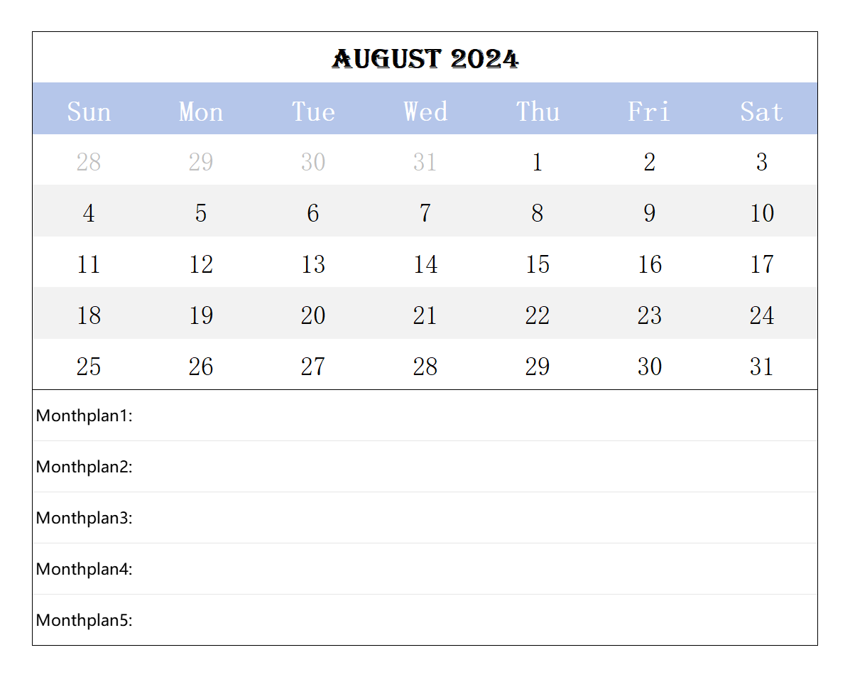 2024 August calendar