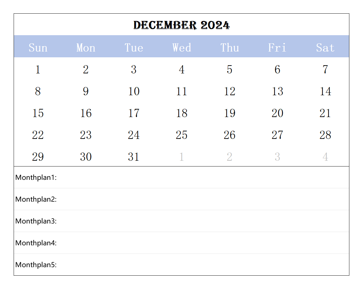 2024 December calendar