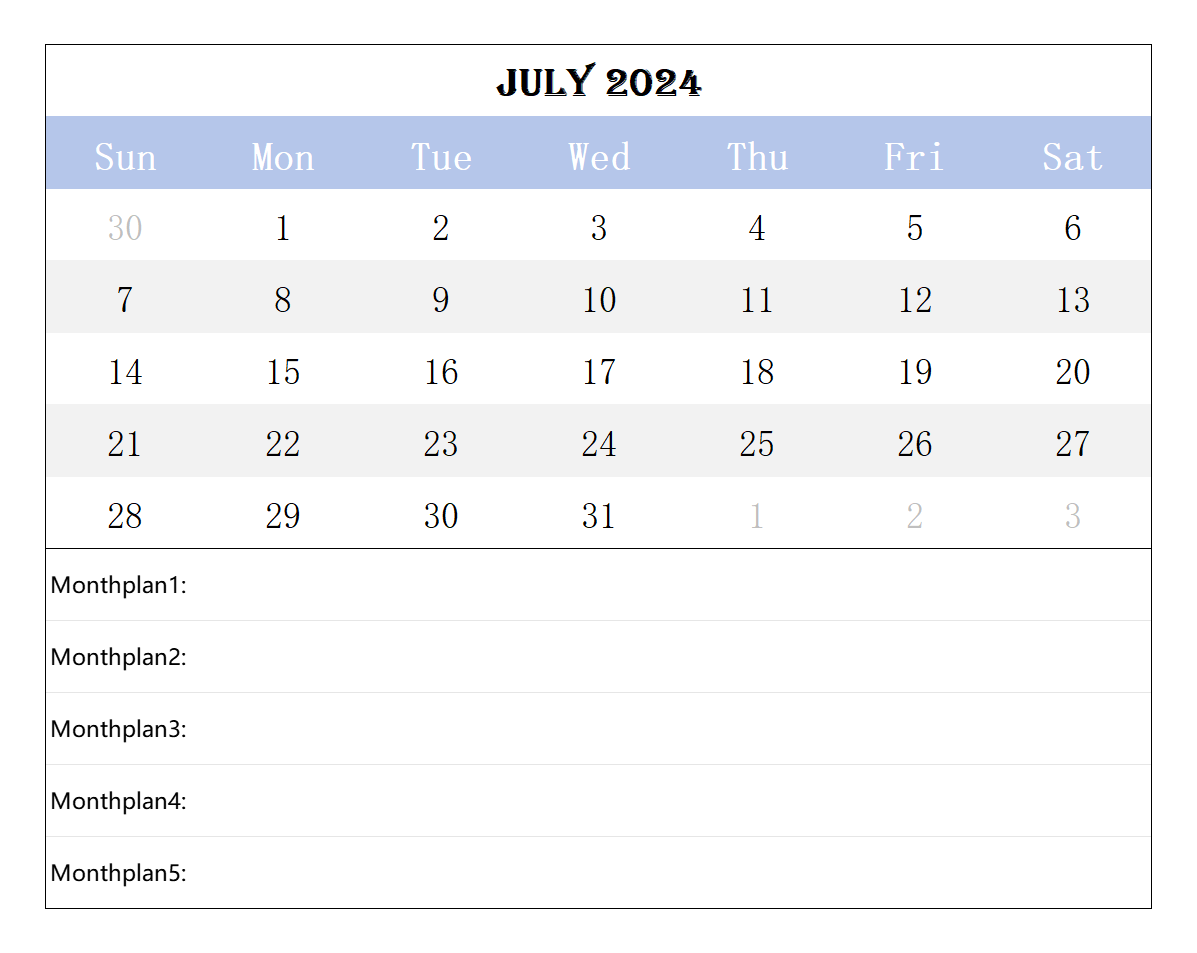 2024 July calendar