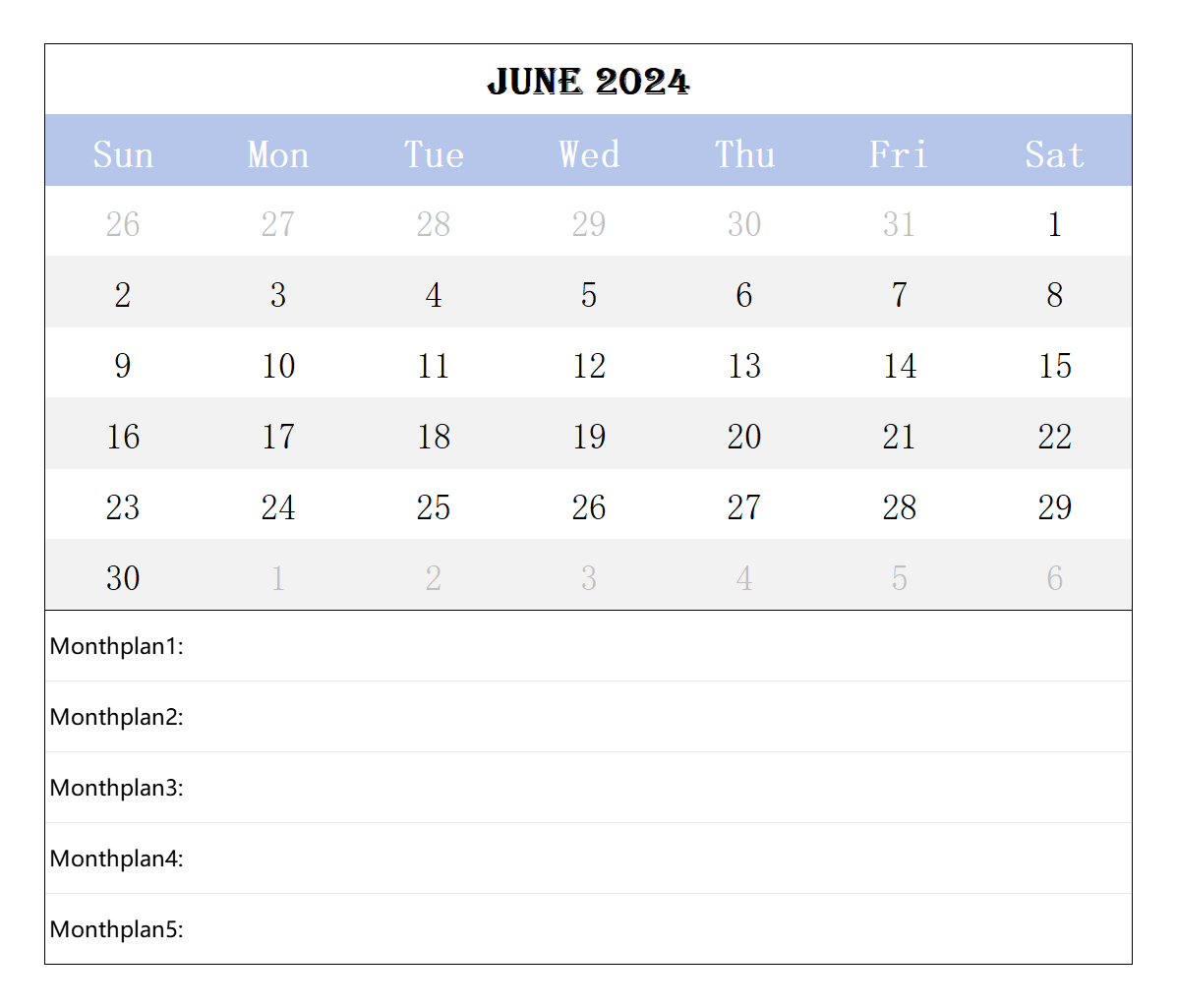 2024 June calendar