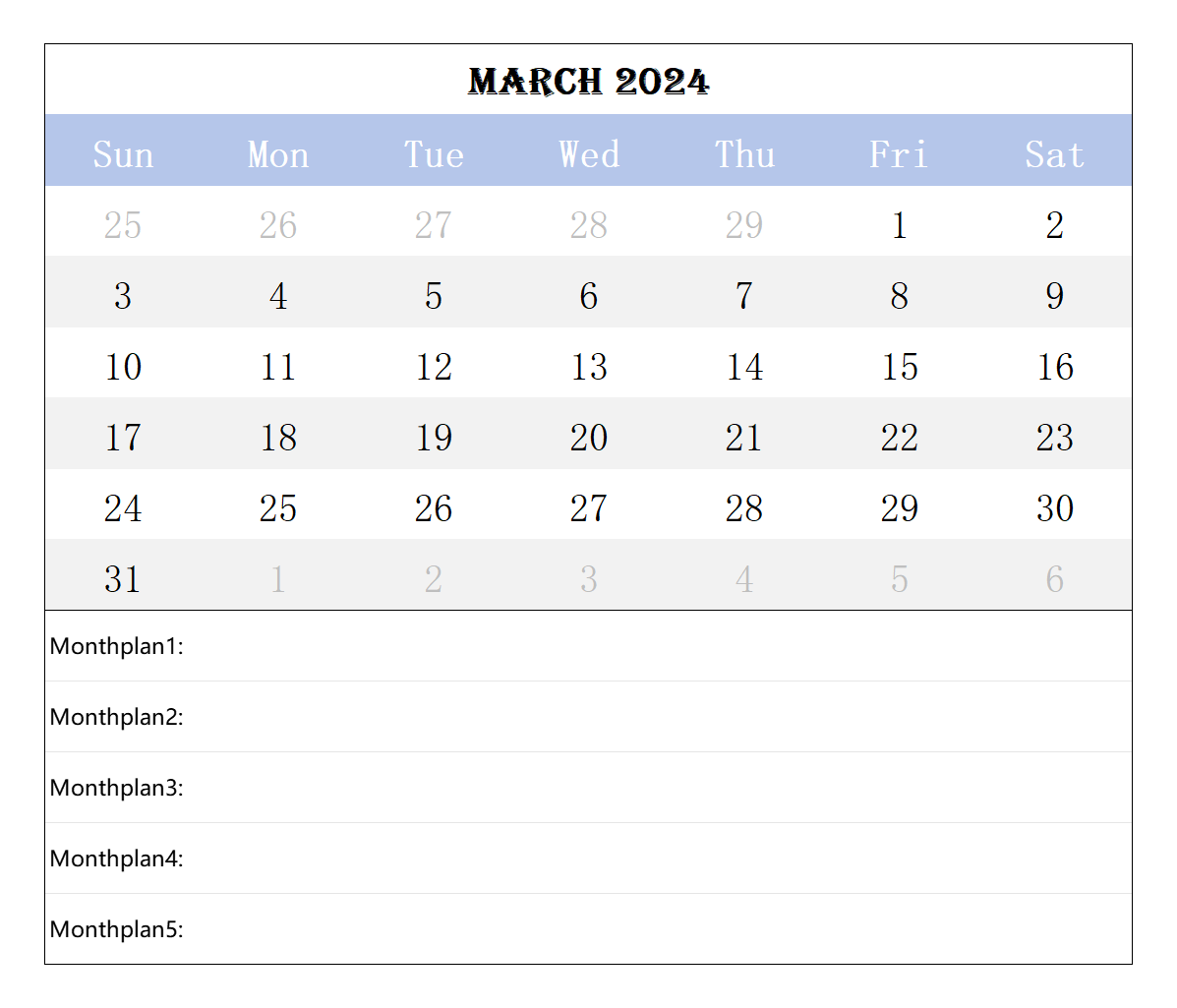 2024 March calendar