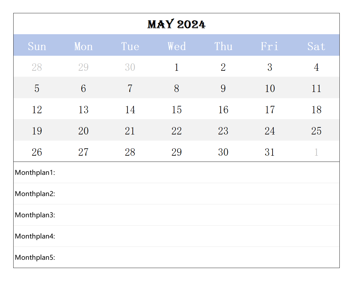 2024 May calendar